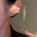 Silver snake ear cuff with sparkling cubic zirconia crystals for a stylish look - Ear Clip - Silver (Left)