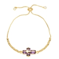 Bracciale a croce a doppio strato in cristallo viola con catena dorata regolabile - Viola