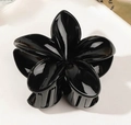 Glossy black frangipani flower hair claw clip with a sleek polished finish for styling - 8cm / Bright Black