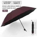 Foldable burgundy 12-rib umbrella for rain and sun with 120cm diameter canopy - 12k Double-sized Extra-large Outward-folding Manual Umbrella Red / Gift Box Not Included