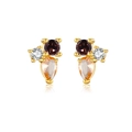 Elegant S925 silver water drop earrings with purple gems and gold finish in mirror view - Champagne (Platinum Base)