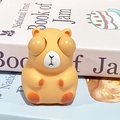 Orange capybara squeeze toy with big bulging eyes on a book cover background - Blink Eyes