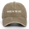 Vintage brown washed cotton baseball cap with MADE IN THE 90'S white letter embroidery - Khaki