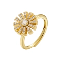 Elegante anillo de margarita dorada con cristales brillantes y banda ajustable - Dorado Circonita Blanca