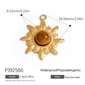 Golden stainless steel sunburst charm with brown natural stone and size measurements - Sunlight Ray Brown Gemstone Pendant (PJ92566)