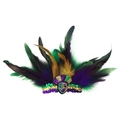 Mardi Gras carnival feather headband with purple, green, gold sequins and a clown mask - Feather Sequin Headband-Purple Green Gold Jester B