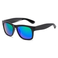 Kids' square sunglasses in glossy black frame with blue-green gradient lenses - Black Frame Green Mirror