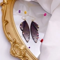 Elegant purple gradient cicada wing earrings with sparkling glitter and gold hooks - Black Zircon