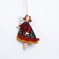 Festive wooden angel ornament with red heart and star cutout detail for Christmas decor - Style H/Angel with Star Skirt