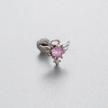 Titanium steel stud earring with silver angel wings design and pink round zircon accent - Angel Wings Round Zirconia Style (A30-2#)