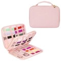 Pink quilted fabric watch band storage bag with multi-layer slots and gold heart zipper - Pink Twill