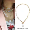 Collana con perle barocche e catena dorata con ciondolo a goccia, 47cm - Cucitura della Catena di Metallo 47cm