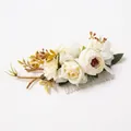 Macro detail of bohemian floral hair comb with silk roses and silver metallic tines - FS02-1 White