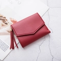 Dames korte vouwportemonnee in donkerrood PU-leer met stijlvolle kwastjeshanger - Rood