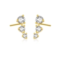 Elegant gold-tone S925 silver earrings featuring three graduated round white zircons - 925 Silver / White Rhinestone