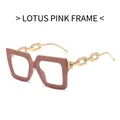 Oversized dusty pink frame glasses with gold metal chain temple design - Khaki Frame