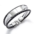 Men's multilayer braided leather bracelet in black and white with metal engravable bar - Black and White Patchwork