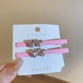 Y2K metal hair clips set in pink finish with sparkling heart-shaped magenta stones - Pink Double Heart Purple Gemstone Hair Clip Set of 2