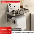 Portarotolo carta igienica grigio metallizzato in alluminio con ripiano portaoggetti - Portarotolo Singolo (Senza Coperchio) / Canna Di Fucile