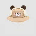 Detailed view of kids khaki cotton sun hat with bear ears and chin strap for boys and girls - Toddler Size / Khaki (Bear)