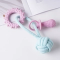 Hunde-Kauspielzeug aus Baumwollseil in Rosa und Blau mit Gummiring und Flechtball - Molar-Spielzeug-Set mit rosa Schnuller / 25cm / Rosa