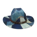 Cappello da cowboy patchwork denim con fascia in pelle borchiata e decorazione - Blu Reale (M Denim Patchwork)
