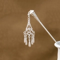 Silver geometric hollow hair pin with metal tassels in elegant Chinese style - Hollow Pattern Five-Drop Tassel (F383)
