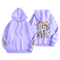 Felpa con cappuccio in pile lavanda con stampa girasole e tasca a marsupio frontale - S / Tops / Lavanda Floreale