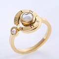 Elegant gold-plated roman numeral ring featuring a central zircon stone and adjustable band - US 6 / Gold