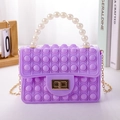 Purple silicone pop bubble crossbody bag with pearl handle and golden chain - Large / L Purple