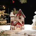 Luminous Christmas wooden house with red plaid roof, pine needles and warm light - Red Berries Snow House Style C Battery Model
