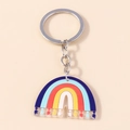 Rainbow acrylic keychain with colorful human silhouettes and silver metal ring - Silhouette People Rainbow