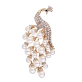 Elegant gold peacock brooch with sparkling rhinestones and white pearls for women - Xd825296