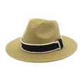 Cappello Panama in paglia dorata con nastro nero decorato per protezione solare mare - M (56-58cm) / Oro