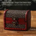Vintage small wooden jewelry box with golden dragon motif and bronze clasp, size 10.5cm - 10.5cm Long - Dragon Claw Pattern