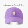 Purple cotton baseball cap with white letter R towel embroidery for large head sizes - R Letter Hat-Purple