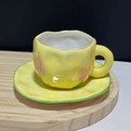 Hand-painted yellow tulip ceramic coffee cup and saucer set with irregular shape - 250ML / Yellow Tulip