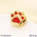 Golden pet paw charm with red enamel detail, stainless steel bead for DIY jewelry, 15x14mm - Red (KLJ10205-ZLA)