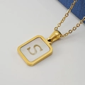 Gold plated stainless steel necklace with shell inlay square pendant featuring letter S - Gold Letter S