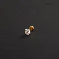 Sparkling gold titanium steel stud earring with a prong-set clear round zircon stone - Flat Back Screw / 6mm / Gold