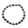 Blue and gold Evil Eye beaded stretch bracelet for women with traditional glass eye charms - Black