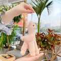 Cute pink alpaca plush keychain with silver chain, soft mini llama bag pendant charm - Plain Chain / Pink