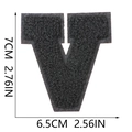 Detailed dimensions of 7cm black chenille letter V patch with embroidery texture - Letter V / Black