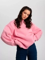 Pink oversized sweatshirt with white maskin embroidery paired with denim jeans - Pink