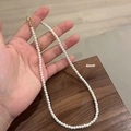 Elegant 4mm round white pearl necklace with golden lobster clasp and heart charm - 4MM Pearl Necklace (Titanium Steel Non-Fading)