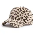 Stylish leopard print corduroy baseball cap with beige base and curved brim for women - Adjustable / Beige
