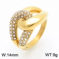 Golden titanium steel ring with double row of pavé rhinestones and 14mm width - US 7 / Intertwined Chain Style (KR110790-MZOZ)