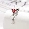 Zilveren titanium stalen hartoorbel met rood kristal en zirkonia vleugel detail - Rood (Per stuk)