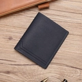 Slim navy blue leather bifold wallet for men with textured finish and contrast stitching - Vertical / Dark Blue