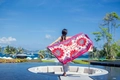 Ethnic style red printed beach shawl scarf with Bohemian floral patterns for women - Red Bohemian Print Style / Graphite / 180cm